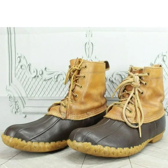 Vintage LL Bean Brown Leather Unlined Hunting Duck Boots Size 9 Medium - Picture 2 of 10